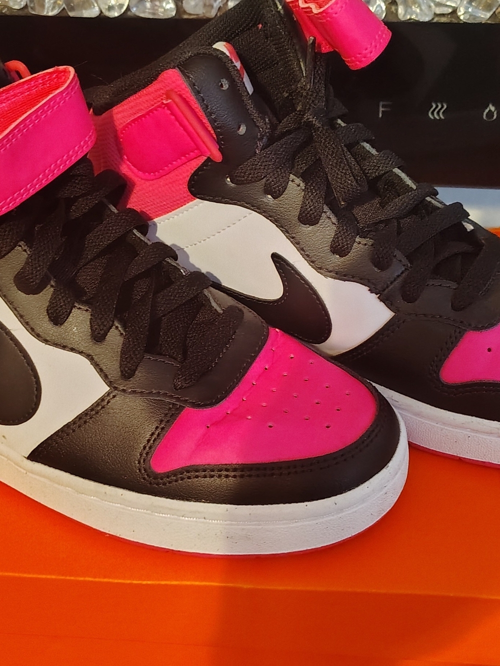 Nike Women’s High-Top Sneaker in Black, White & Hot Pink